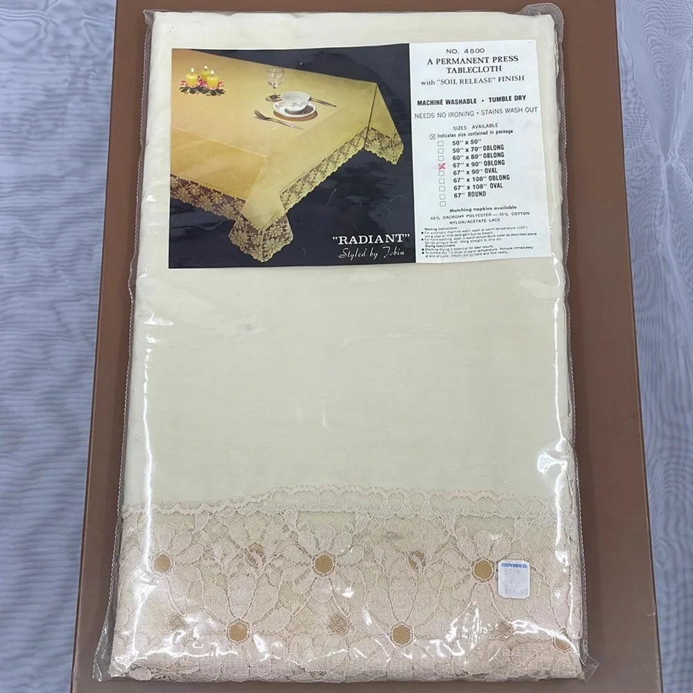 Vintage 1960s–1970s “Radiant” Lace Trim Tablecloth 67x90 Oblong NWT